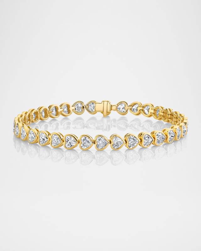 18K Yellow Gold Bezel Heart Diamond Tennis Bracelet, 6.5"L